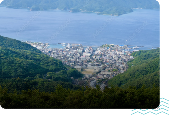 高台から見た、奄美大島の瀬戸内町の街並み